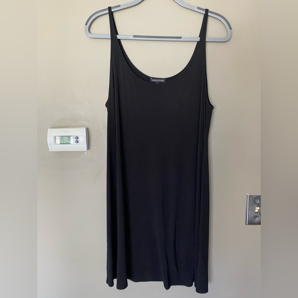 EILEEN FISHER 100% Silk Black Slip Dress Size Large